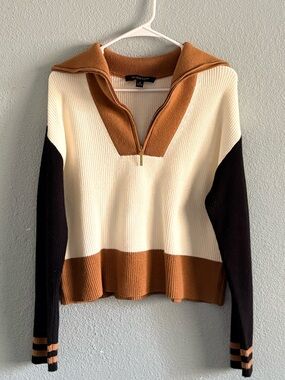 Marc New York Cream, Brown & Black Zip-Neck Colorblock Sweater